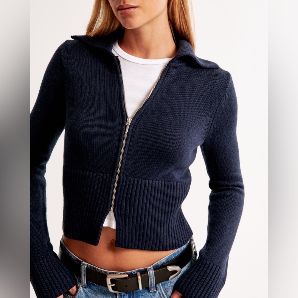 🆕 Brand New - Abercrombie & Fitch Dark Indigo Zip-Up Collared Cardigan